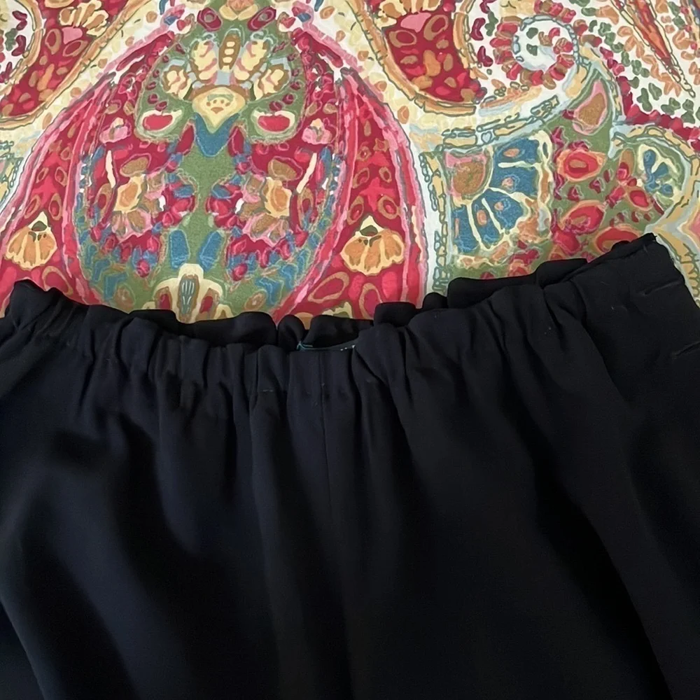 Lauren Ralph Lauren Black Pull On Wide Leg Crop Dress Pants size 14 Fully Lined